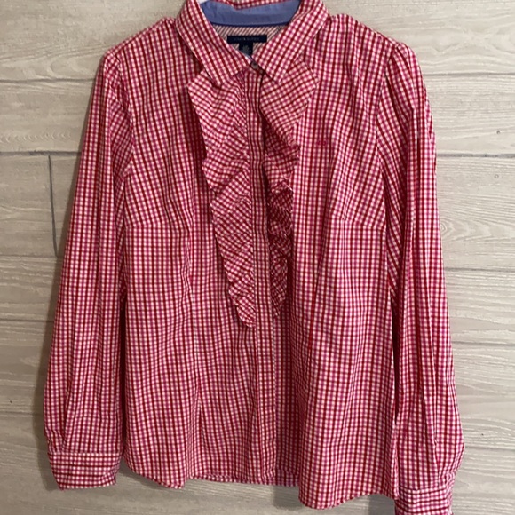 Tommy Hilfiger retro ruffle gingham fitted blouse. Size L ❤️ - Picture 3 of 8